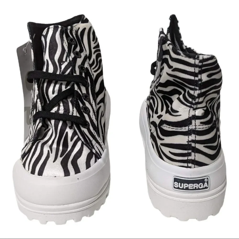 NWT SUPERGA White & Black Zebra Hi-Top Platform Sneakers